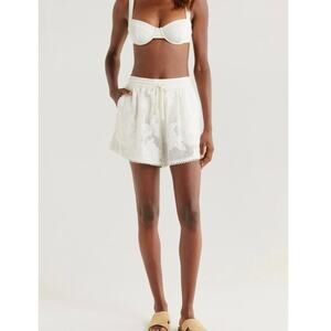 NWOT FARM Rio Floral Embroidery Cotton Blend Cover-Up Shorts in White SZ XS
